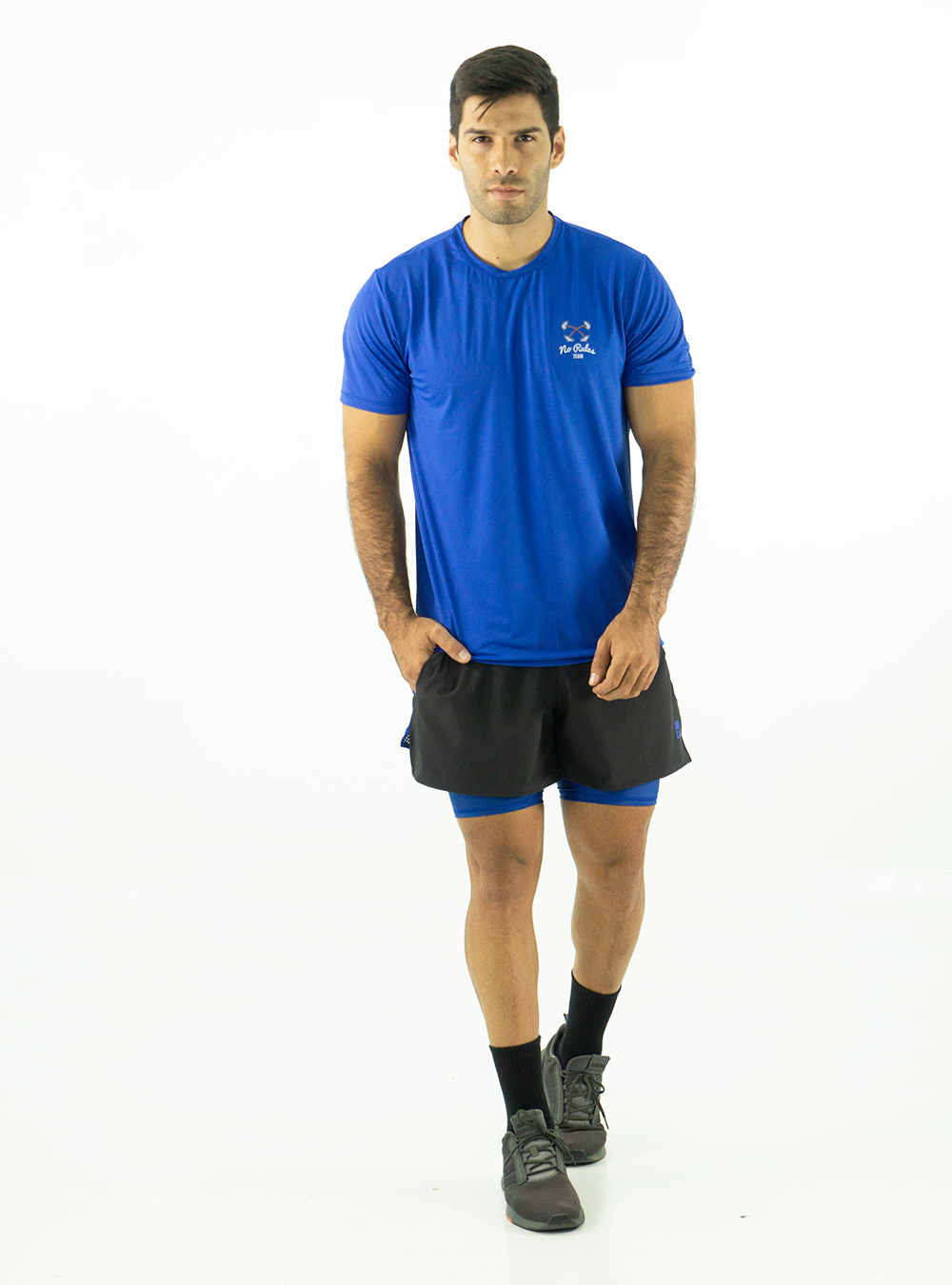 SHORTS RUNNING NEGRO-AZUL