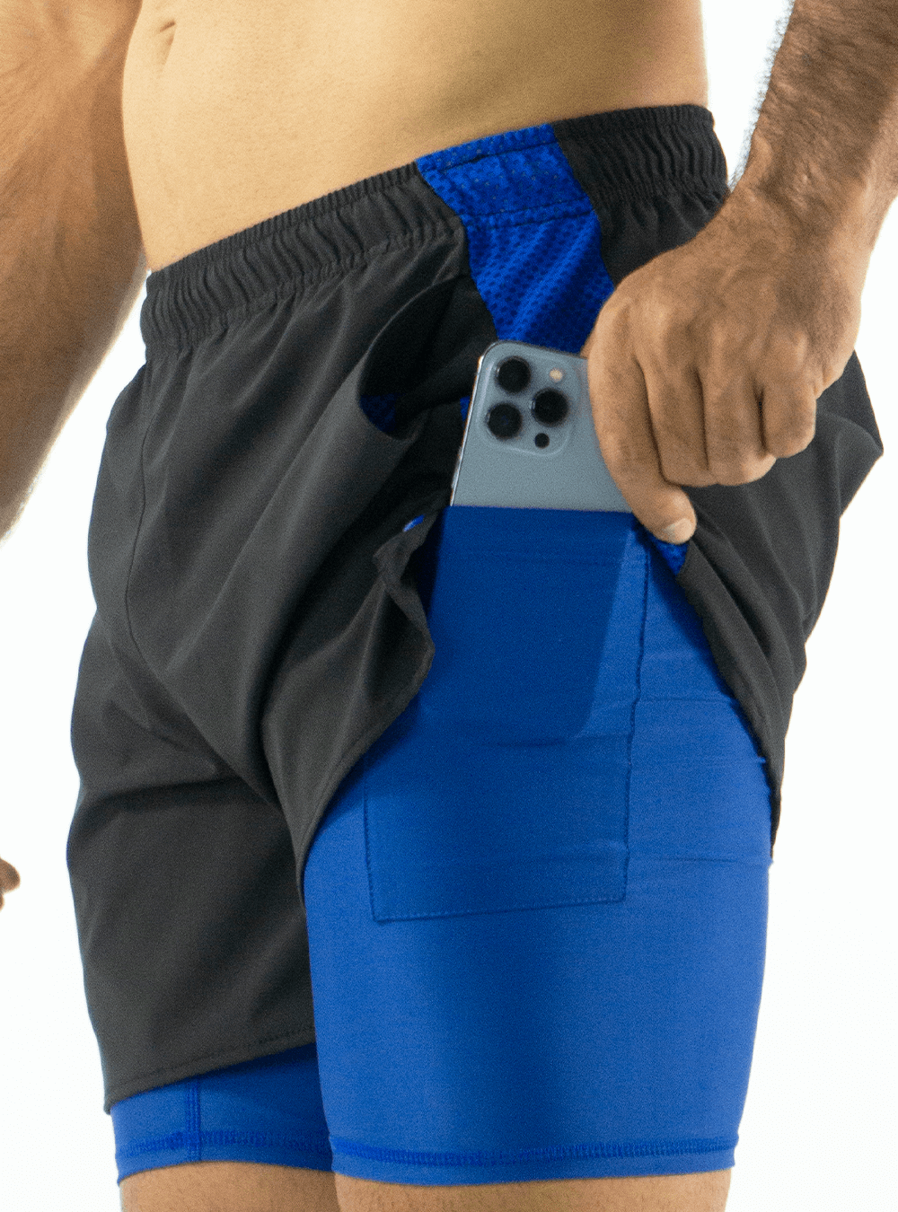 PANTALONETA RUNNING NEGRA-AZUL